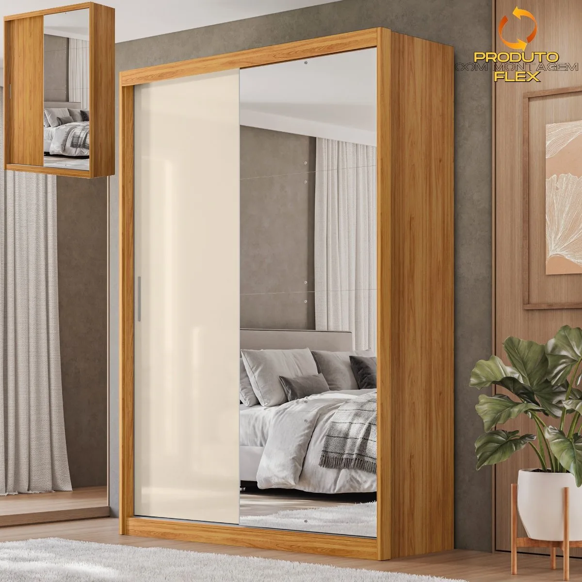 Guarda-Roupa 2 Portas Riva 1,535 m Cinamon/Off White/Cinamon – DEMÓBILE