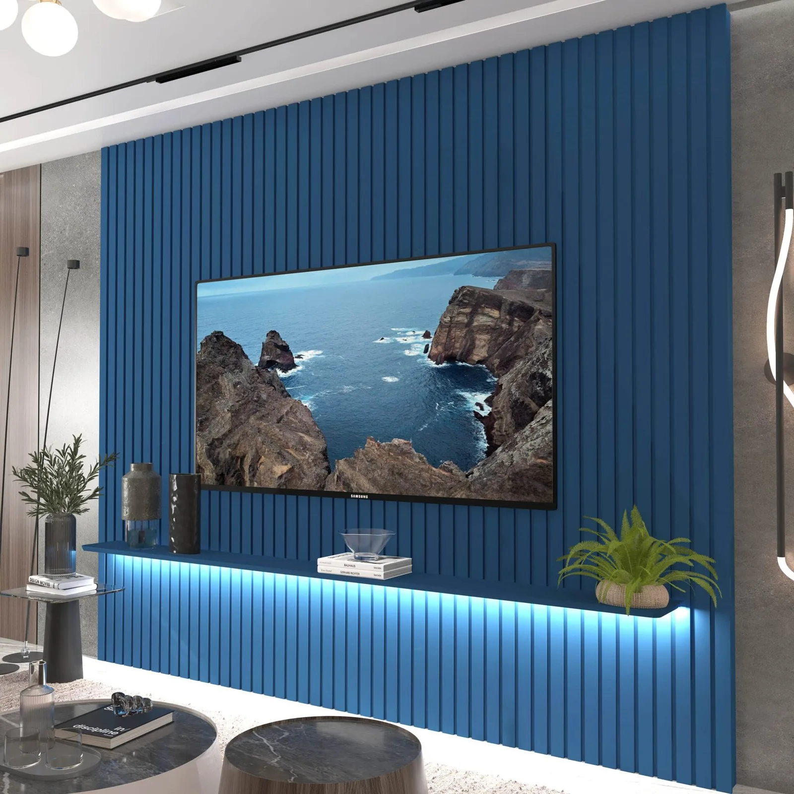 Painel até 85″ Nobre Ripado 230 Azul – GELIUS