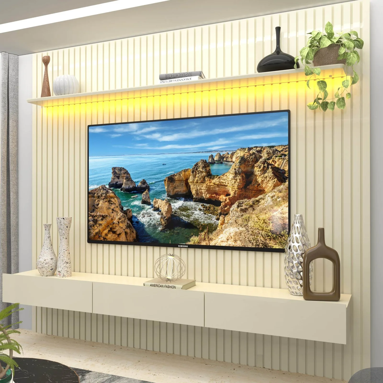 Home até 85″ Nobre Ripado 230(Com Nicho) Off White – GELIUS