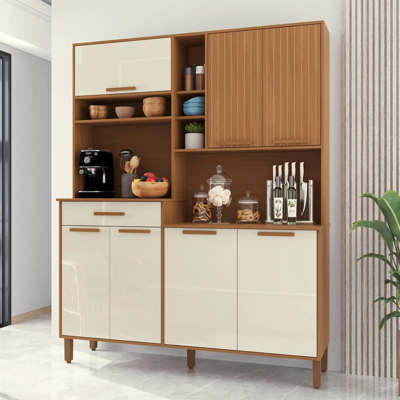 Kit Cozinha Braga 1,60 m Freijó/Off White – INDÉKES