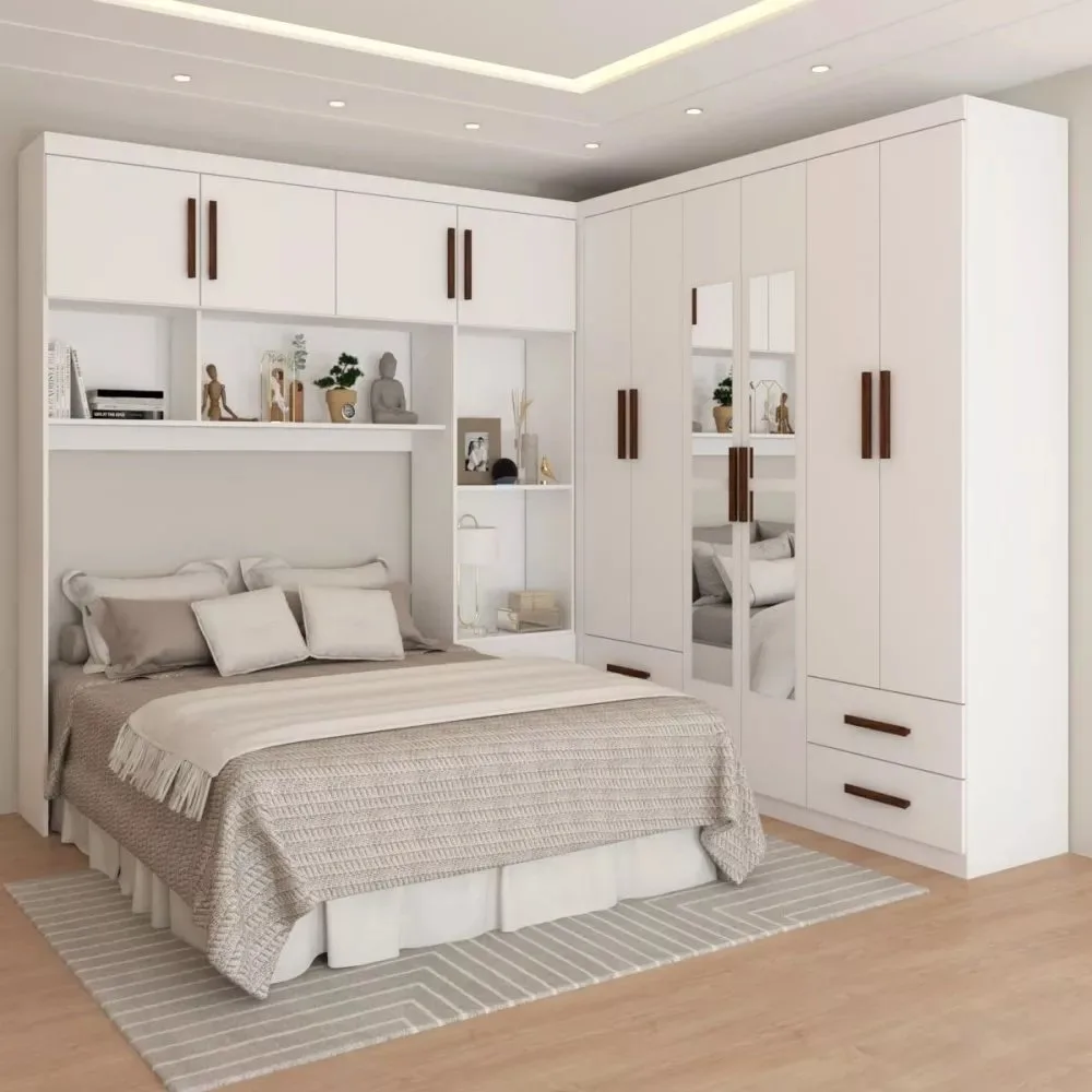 Modulado 4 Portas + Guarda-Roupa 6 Portas Hércules (Com Espelho) Branco – CARIOCA MÓVEIS