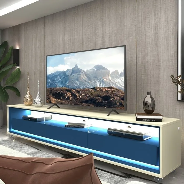 Rack até 75″ Requinte 212 (com Rodízios) Azul/Off White – GELIUS