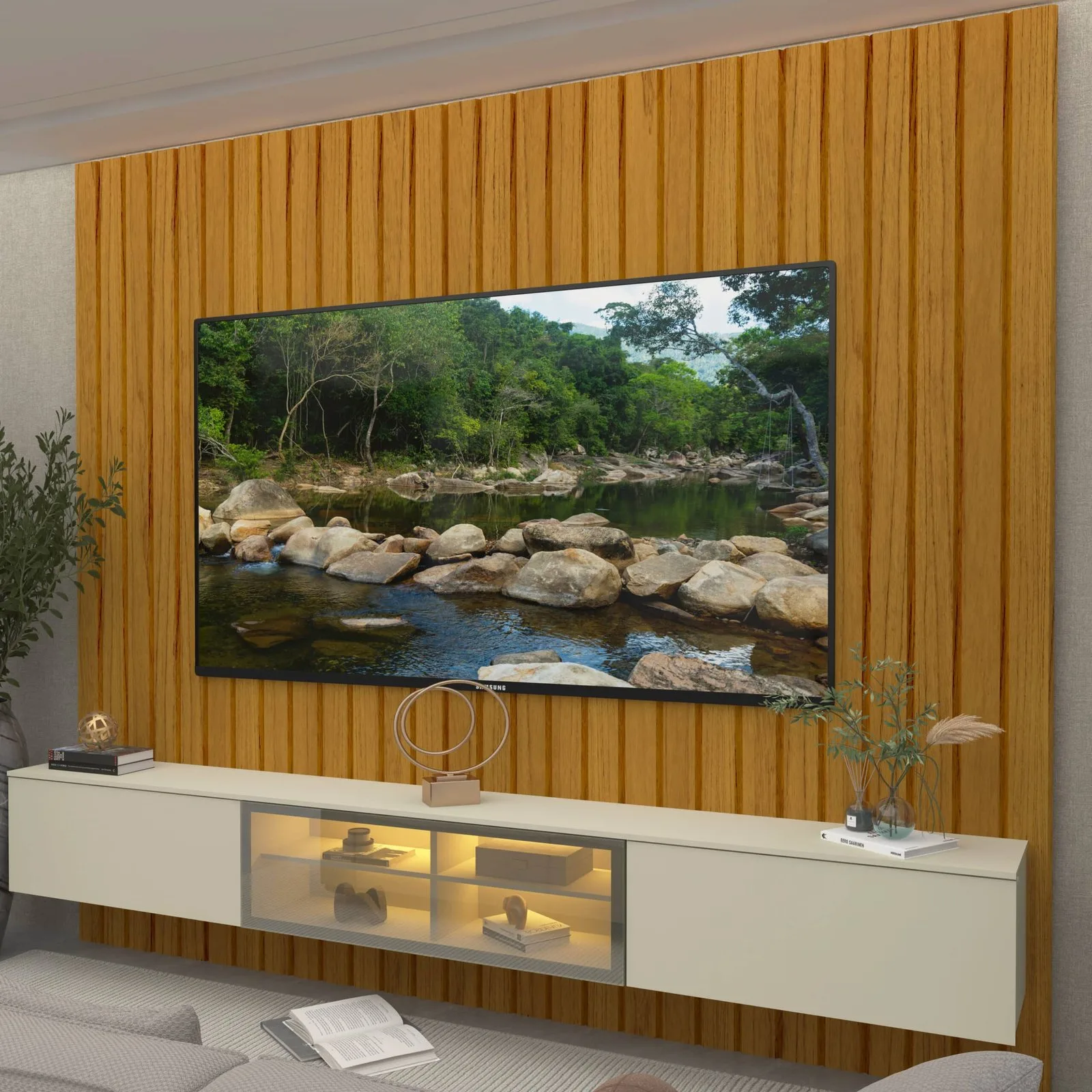 Home Suspenso até 85″ Majestade 230 Naturale com Nicho Luminare Off White – GELIUS