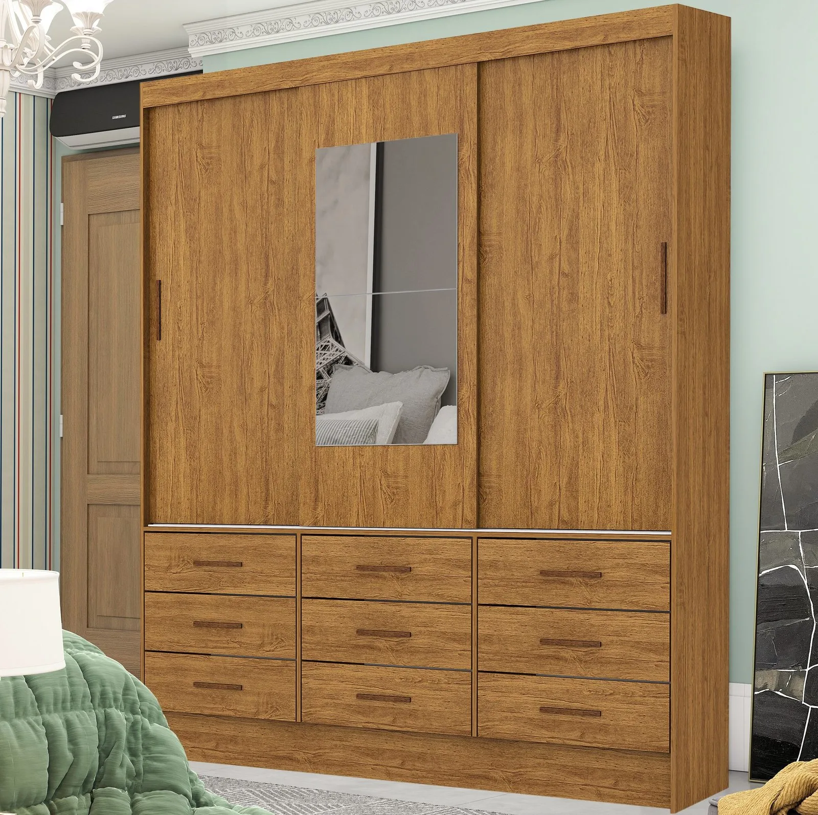 Guarda-Roupa 3 Portas Sevilha (Com espelho)  1,62 m Cinamono – CARIOCA MÓVEIS