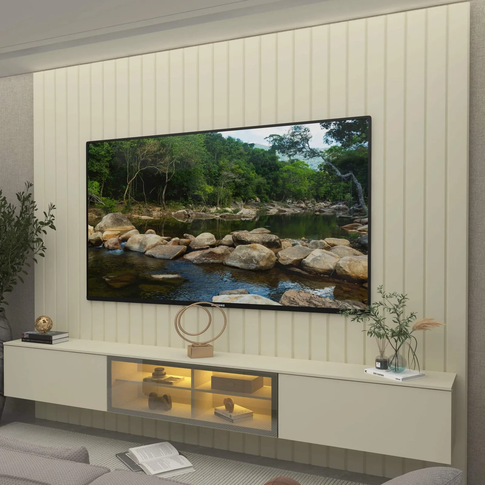 Home Suspenso até 85″ Majestade 230 Off White com Nicho Luminare Off White – GELIUS