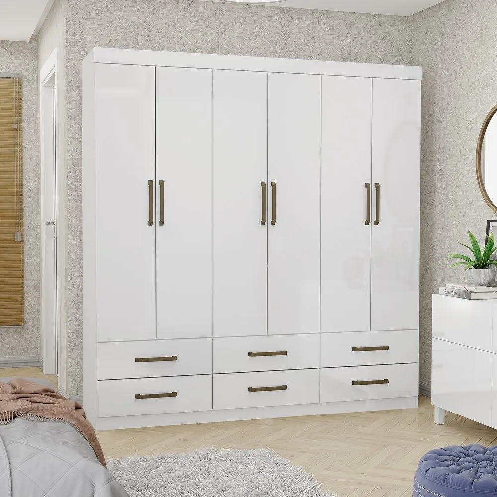 Guarda-Roupa 6 Portas(Sem Espelho/Sem Pés)Dallas 1,53 m Branco – CARIOCA MÓVEIS