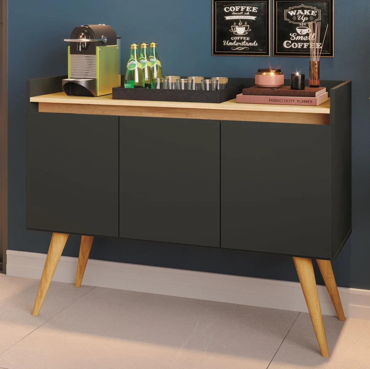 Buffet 3 Portas Gold Preto/Mel – MÓVEIS PRIMUS