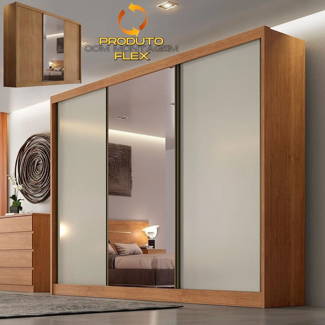 Guarda-Roupa Sollo Plus(1 porta espelhada) 2,736 m Cumarú/Fendi/Cumarú – NOVO HORIZONTE