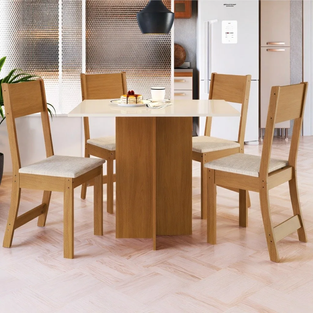 Mesa Talita 0,918 m Freijó/Off White com 4 Cadeiras Karla Linho Bege – INDÉKES
