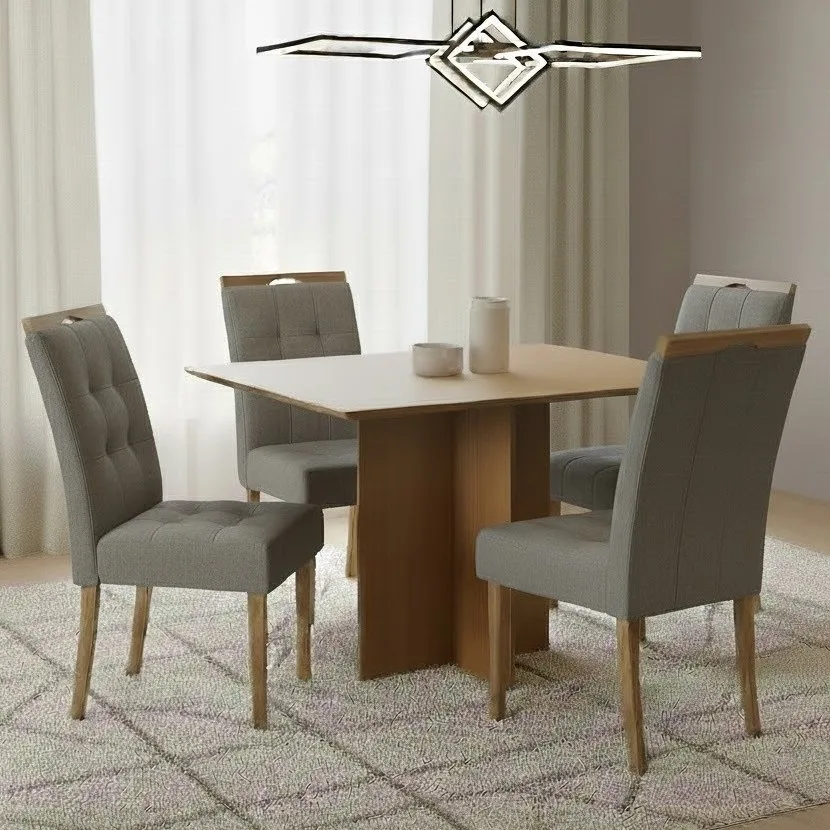 Mesa Pérola 90 Imbuia Mel (Tampo Viena s/vidro) com 4 Cadeiras Sophia Veludo Cinza Grafite – CARVALHO DECOR + WM DECOR