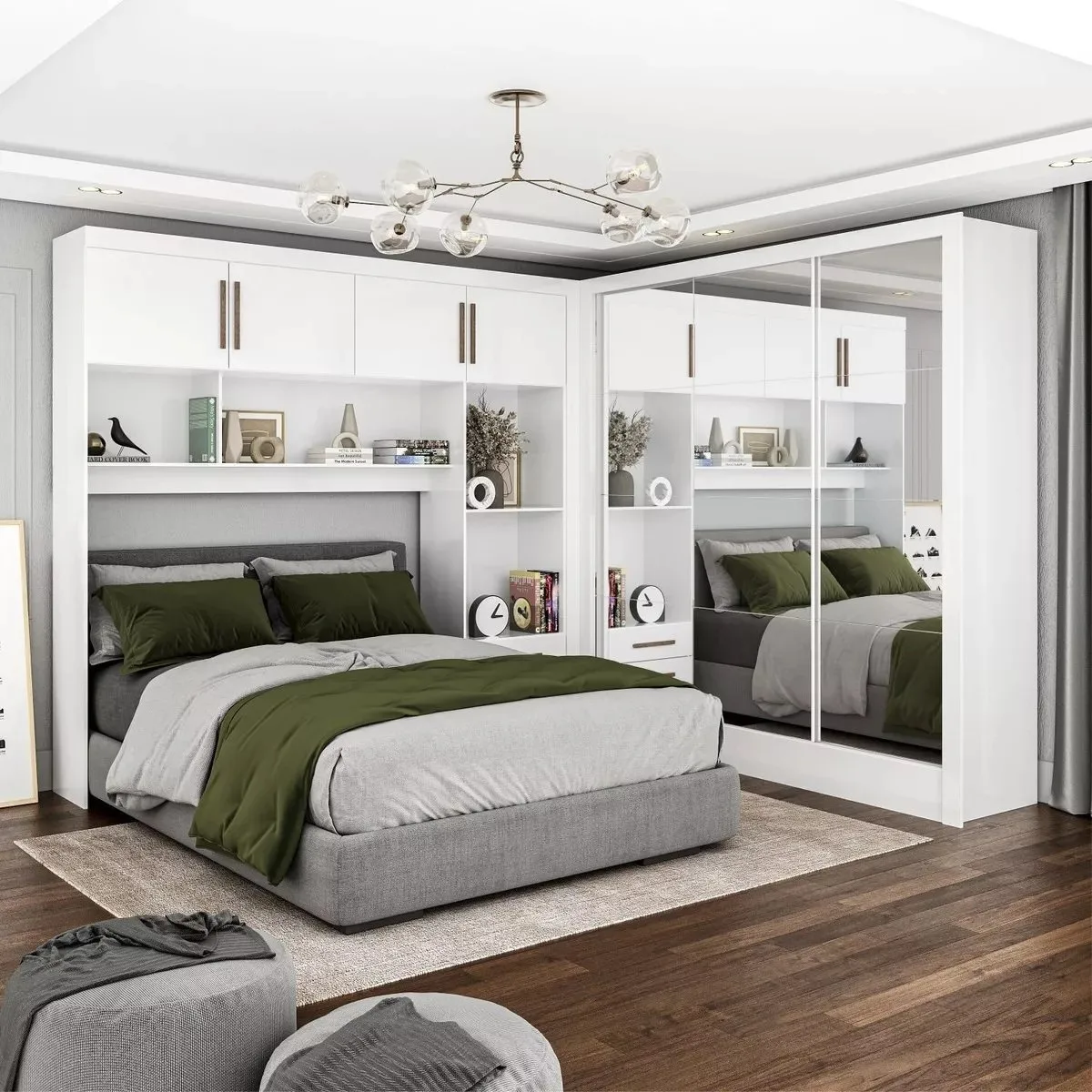 Modulado 4 Portas + Guarda-Roupa 3 Portas Dubai/Santiago Premium Branco – CARIOCA MÓVEIS