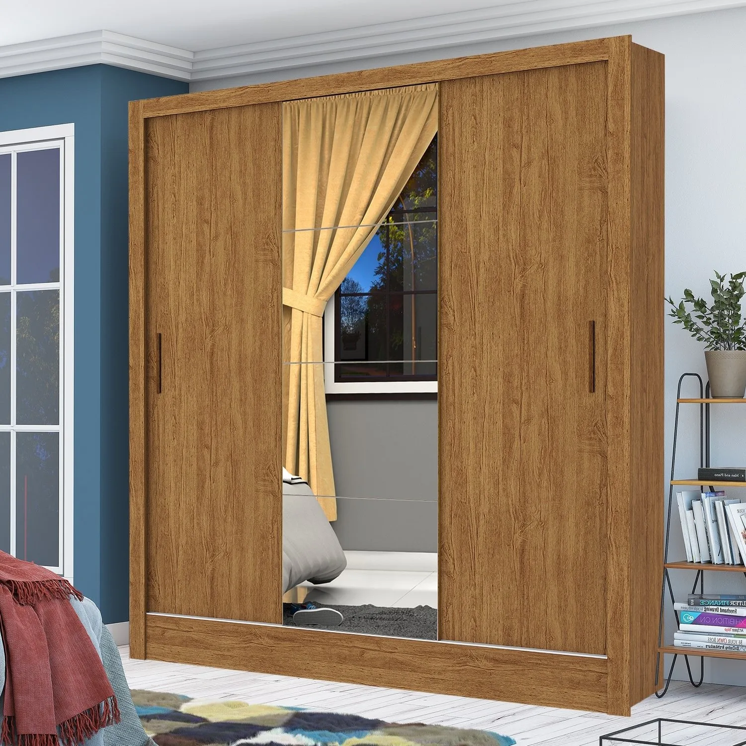 Guarda-Roupa 3 Portas Dubai/Santiago Plus (1 porta espelhada) 1,79 m Cinamomo – CARIOCA MÓVEIS