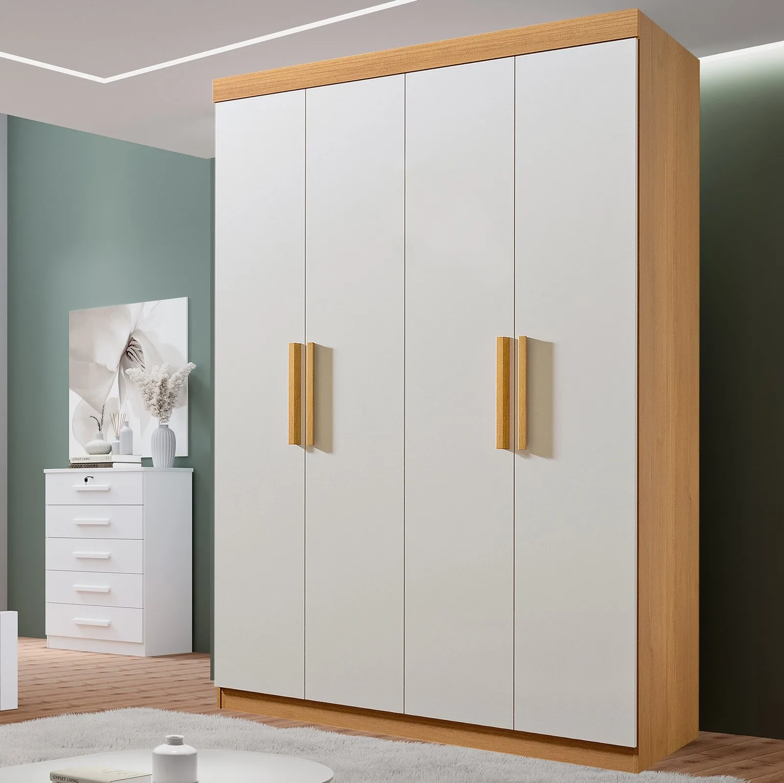 Guarda-Roupa 4 Portas Colibri 1,38 m Cinamomo/Off White – D’DORO MÓVEIS