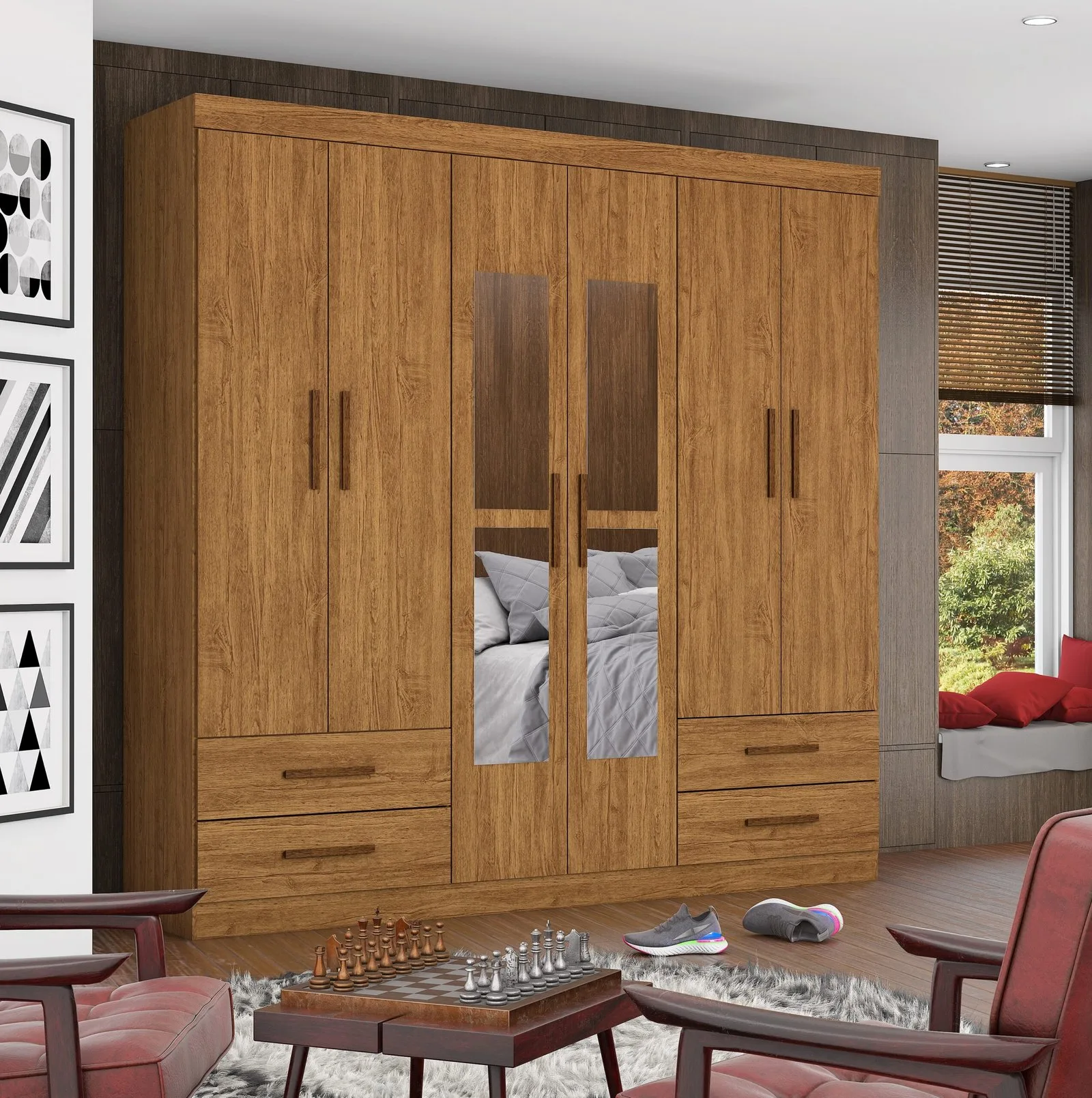 Guarda-Roupa 6 Portas Hércules(Com espelho) 1,77 m Cinamomo – CARIOCA MÓVEIS