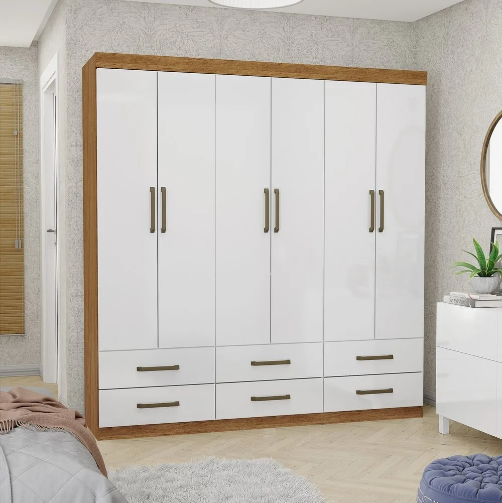 Guarda-Roupa 6 Portas(Sem Espelho/Sem Pés)Dallas 1,53 m Cinamomo/Branco – CARIOCA MÓVEIS