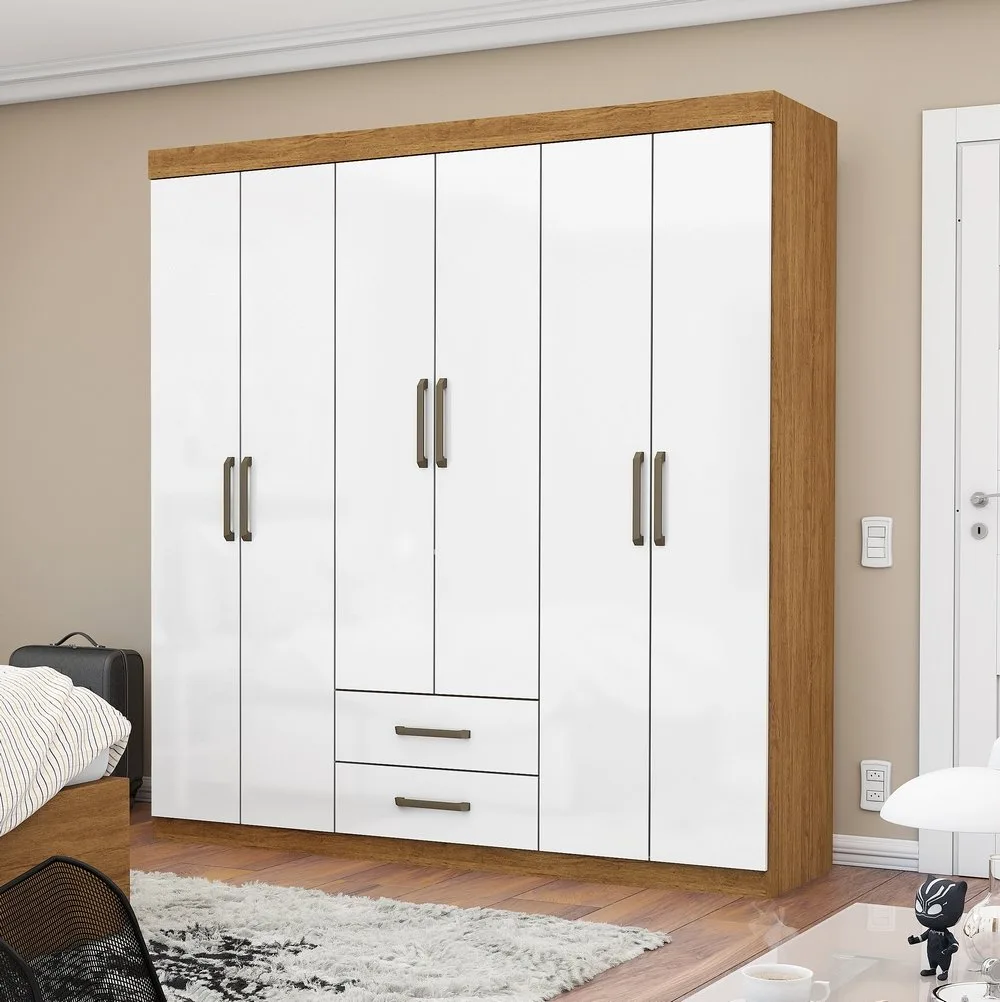 Guarda-Roupa 6 Portas(Sem Espelho/Sem Pés) Áries 1,53 m Cinamomo/Branco – CARIOCA MÓVEIS