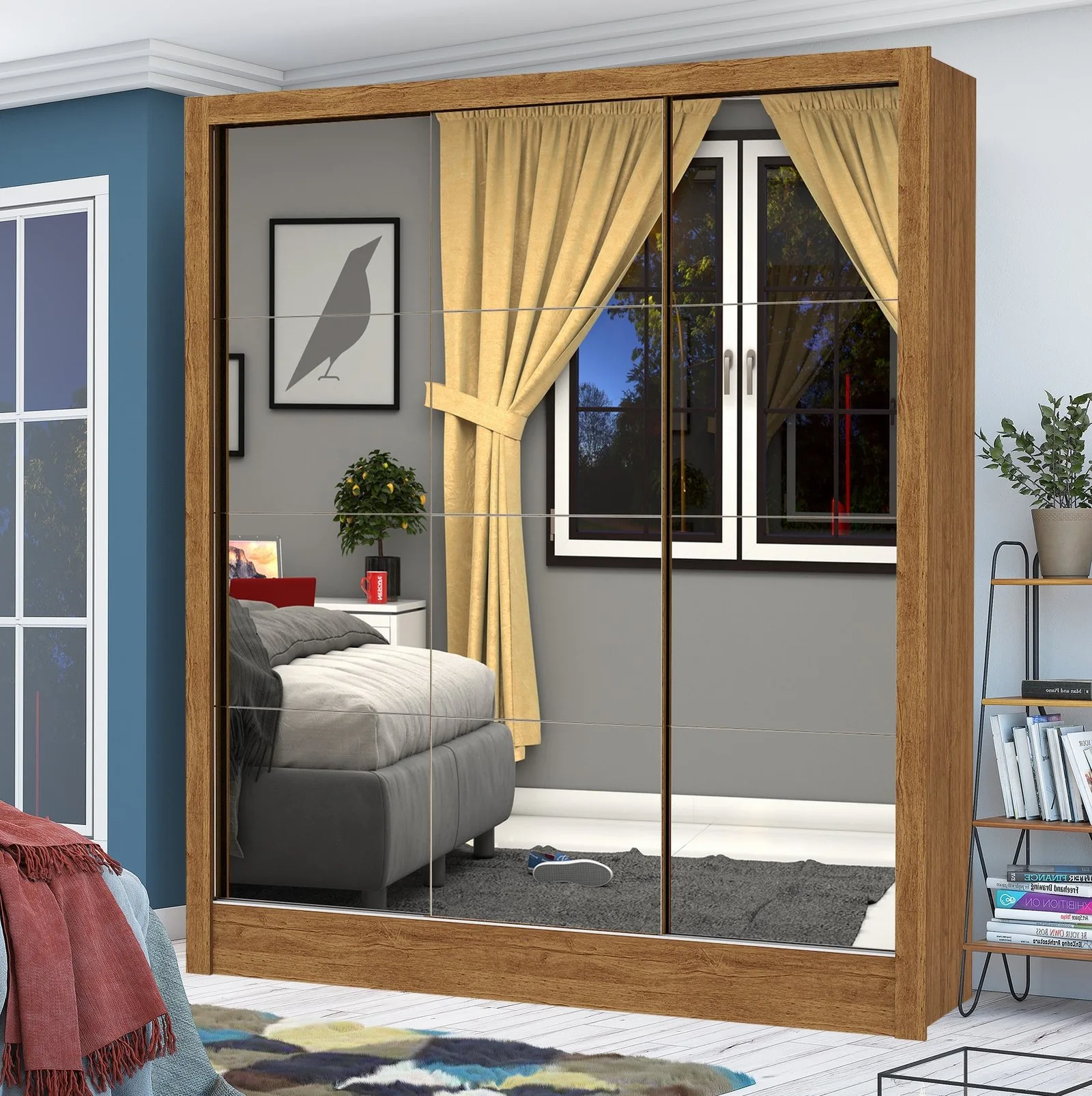 Guarda-Roupa Dubai/Santiago Premium(3 Portas espelhadas) 1,79 m Cinamomo – CARIOCA MÓVEIS