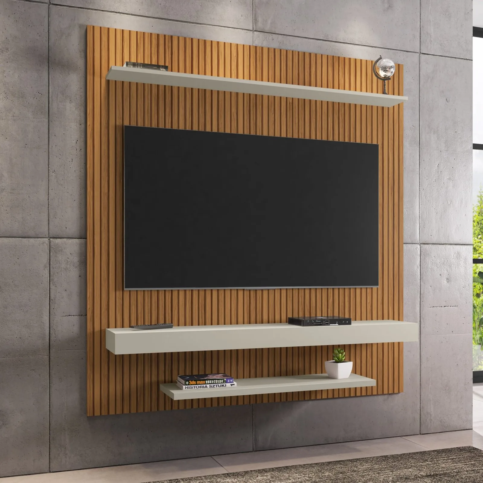 Painel até 60″ Leme Ripado/Off White – BECHARA