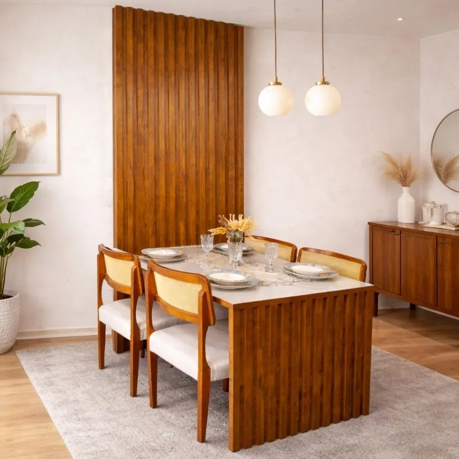 Mesa Cancun 120 Cinamomo/Off White com Cadeiras Fortaleza Linho Palha 311A – CEL MÓVEIS + HR MOVELARIA