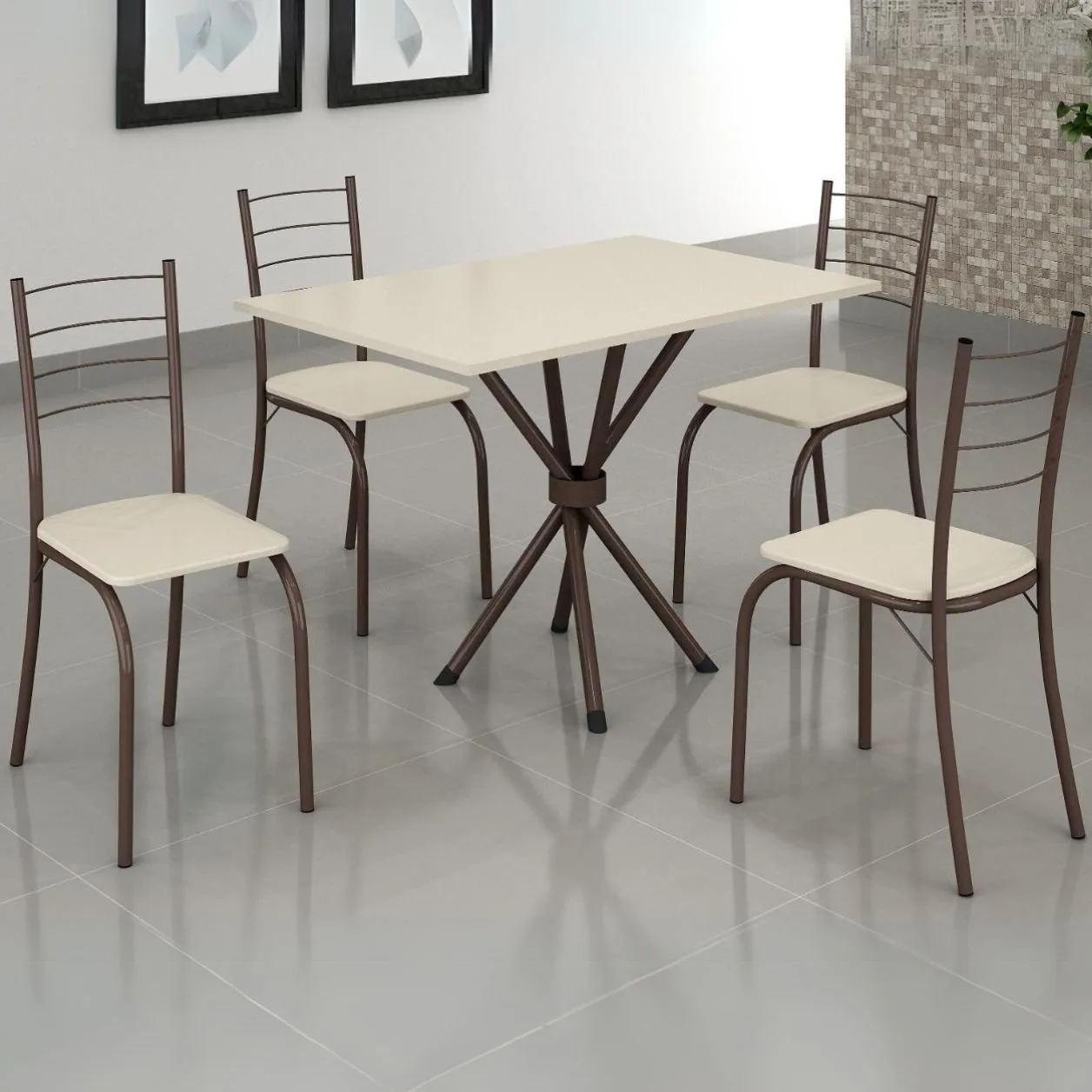 Mesa 4 Cadeiras Rio 100×60 Marrom/Off White – TEIXEIRA