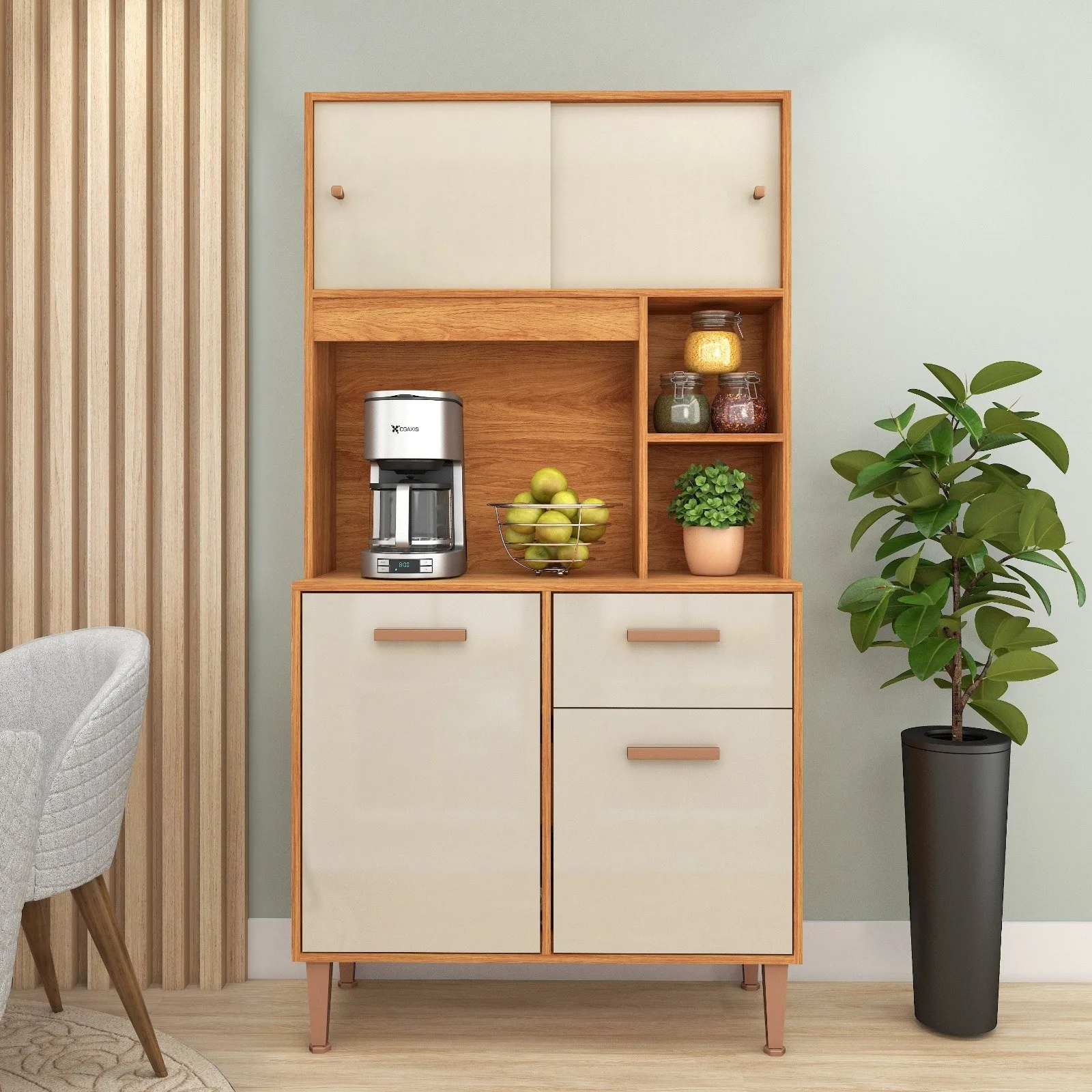 Kit Cozinha Dália C211 0,90 m Cinamomo/Off White – FELLICCI