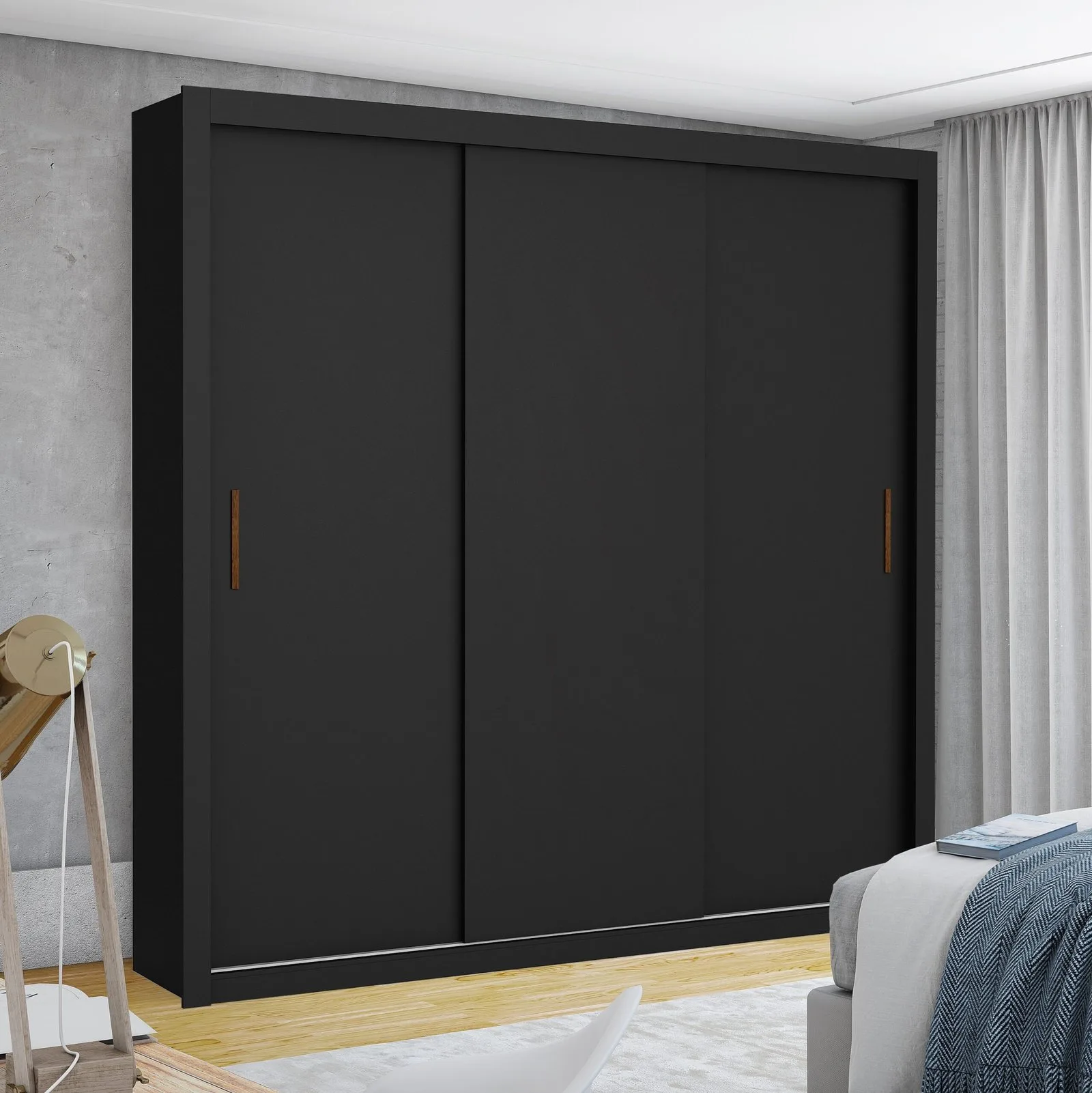 Guarda-Roupa 3 Portas Veneza/Clara/Berlim (Sem Espelho) 1,855 m Preto – CARIOCA MÓVEIS