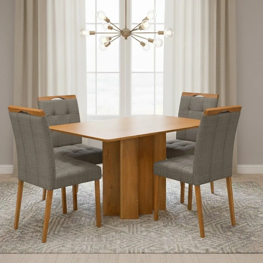 Mesa Recife 120 Cinamomo Laminado com 4 Cadeiras Sophia Linho Cinza Grafite 206 – CEL MÓVEIS + WM DECOR