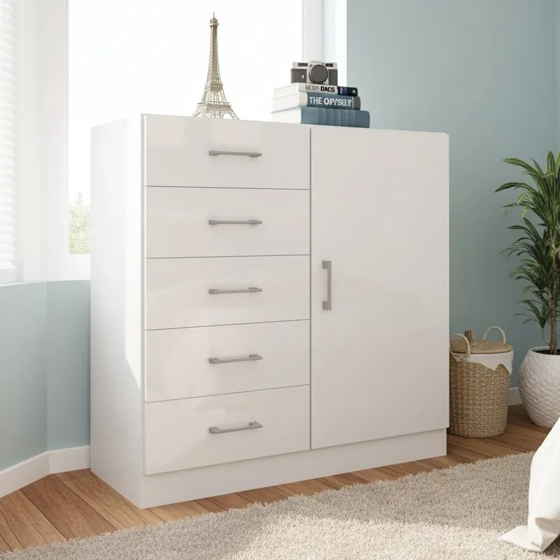 Cômoda 5 Gavetas com Sapateira Miami Branco – FELLICCI