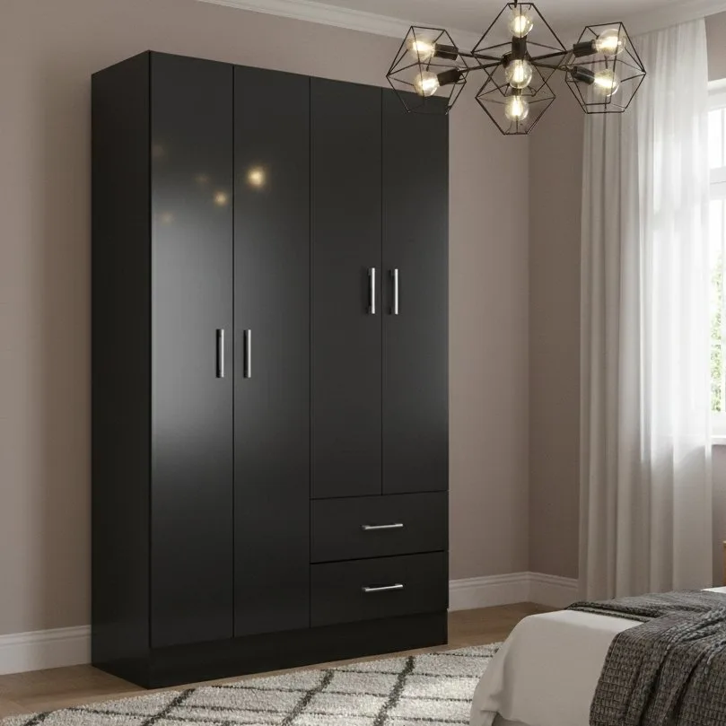 Guarda-Roupa 4 Portas Panamá 4002 0,90 m Preto – FELLICCI