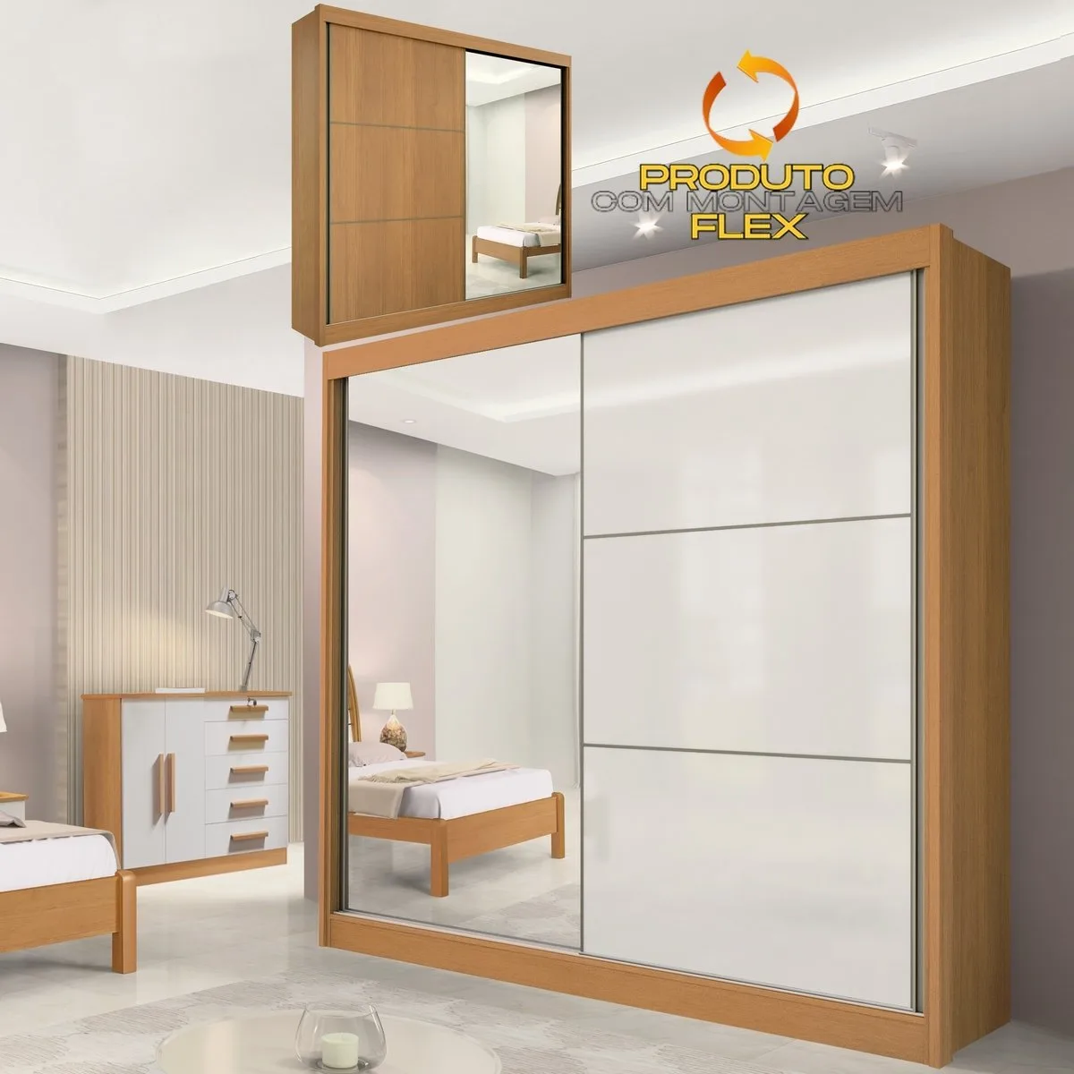 Guarda-Roupa 2 Portas Titanium 2,20 m Cinamomo/Off White/Cinamomo – D’DORO MÓVEIS