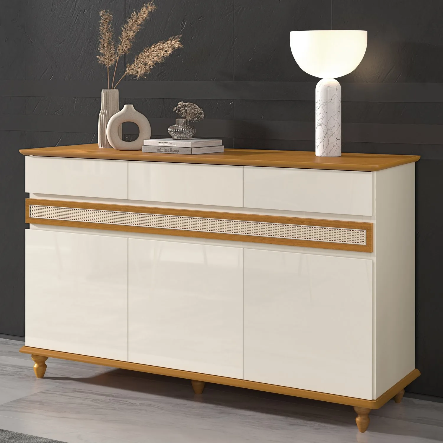 Buffet 3 Portas Açores Off White/Cedro – EDN MÓVEIS