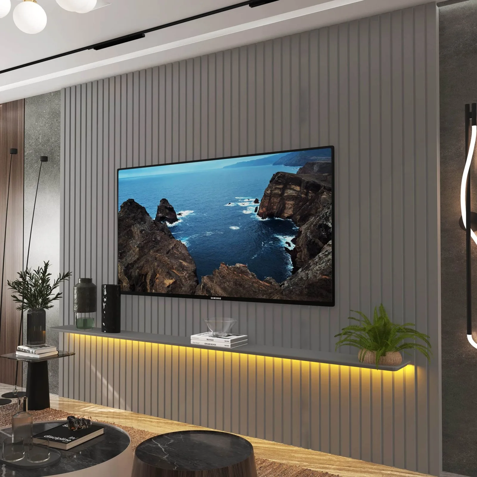 Painel até 85″ Nobre Ripado 230 Cinza – GELIUS