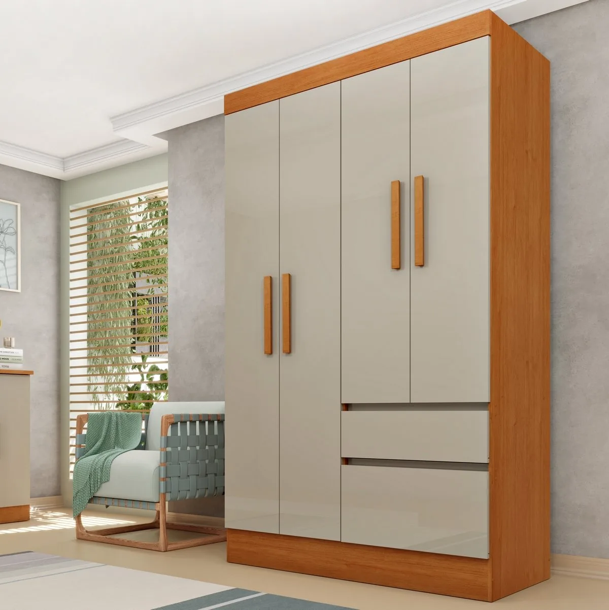 Guarda-Roupa 4 Portas Oregon/Belize 1,08 m Cinamomo/Off White – TCIL
