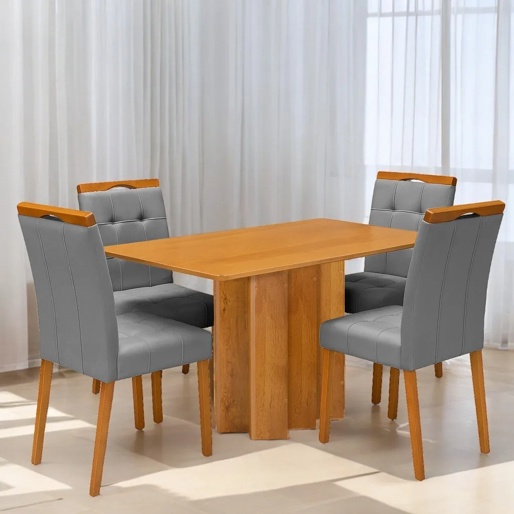 Mesa Recife 120 Cinamomo Laminado com 4 Cadeiras Sophia Veludo Cinza Grafite – CEL MÓVEIS + WM DECOR