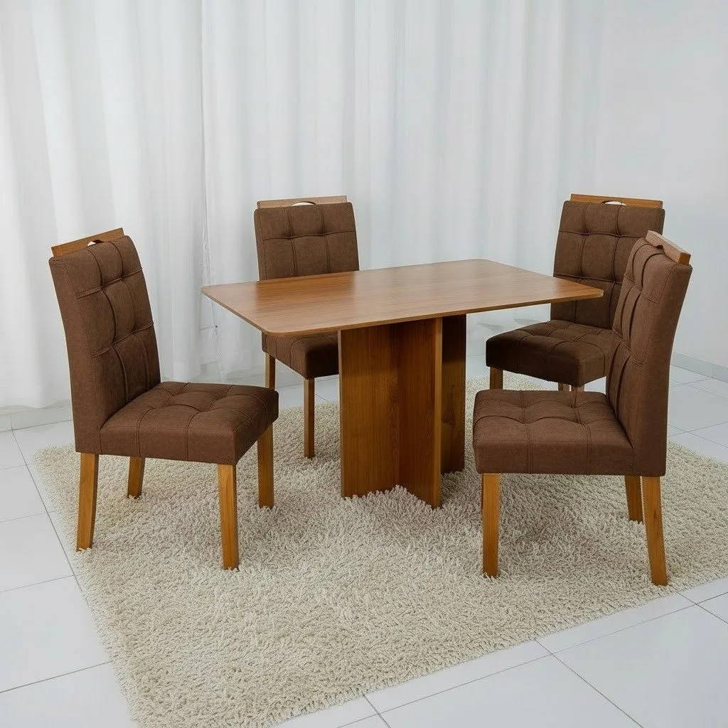 Mesa Salinas 120 (Tampo Londres s/ vidro) Cinamomo com 4 Cadeiras Sophia Veludo Marrom – CEL MÓVEIS + WM DECOR