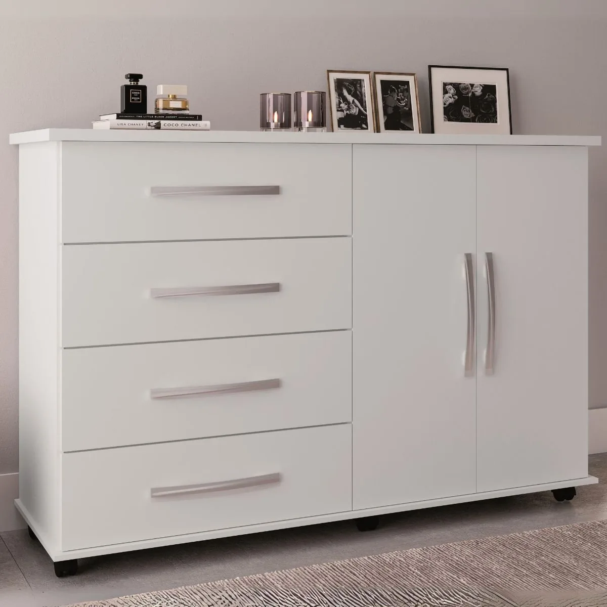 Cômoda 4 Gavetas com Sapateira Dupla Bali Branco – MÓVEIS PRIMUS