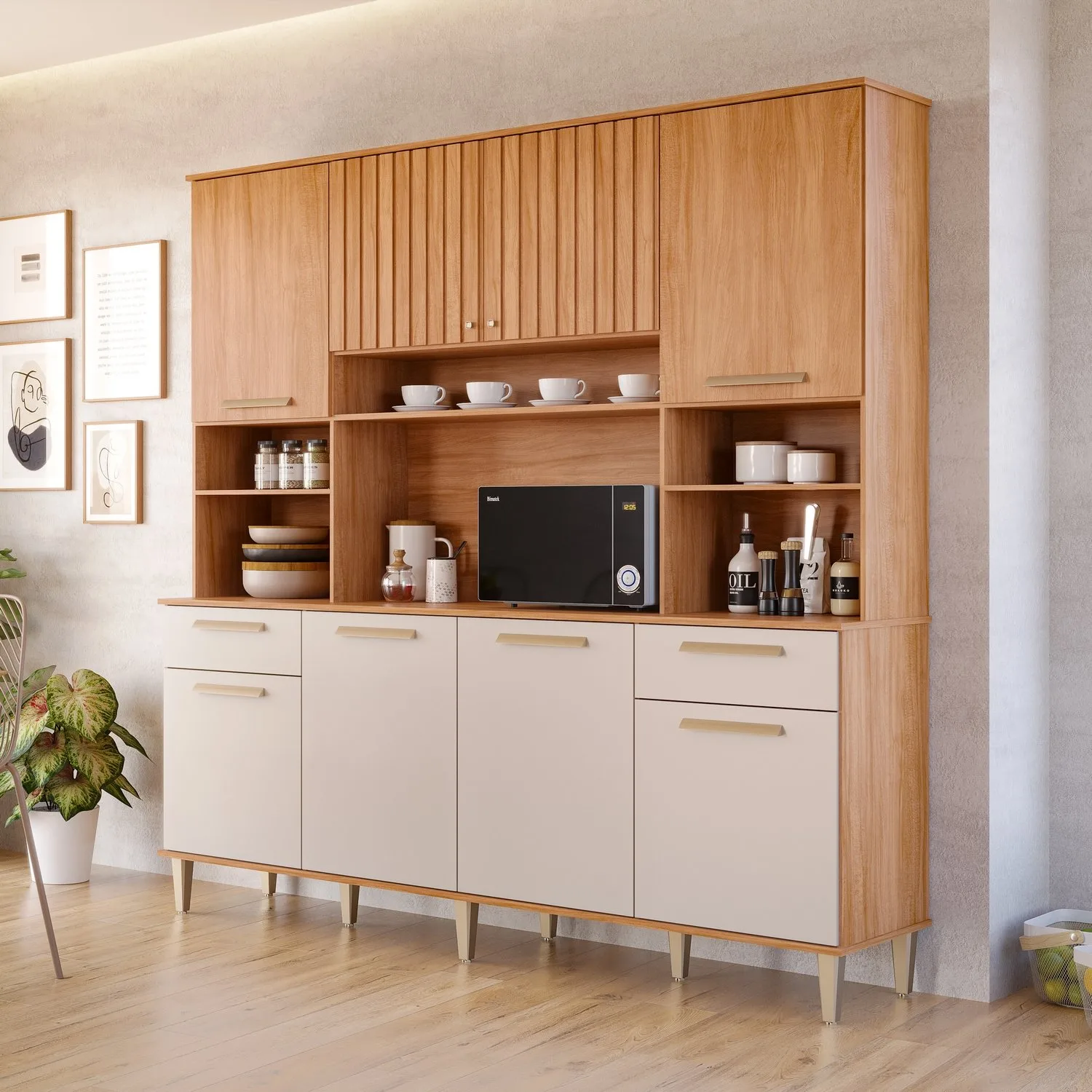 Kit Cozinha 8 portas Lívia 2,00 m Cinamomo/Off White – MGM MÓVEIS