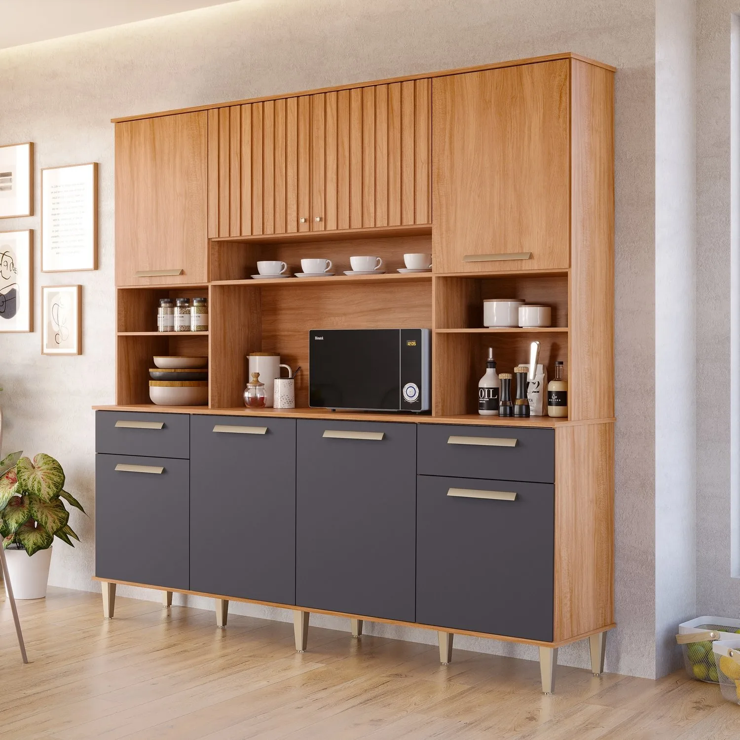 Kit Cozinha 8 portas Lívia 2,00 m Cinamomo/Titanium – MGM MÓVEIS