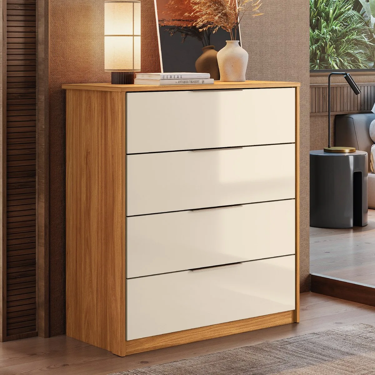 Cômoda 4 Portas Alia Cinamon Touch/Off White – DEMÓBILE