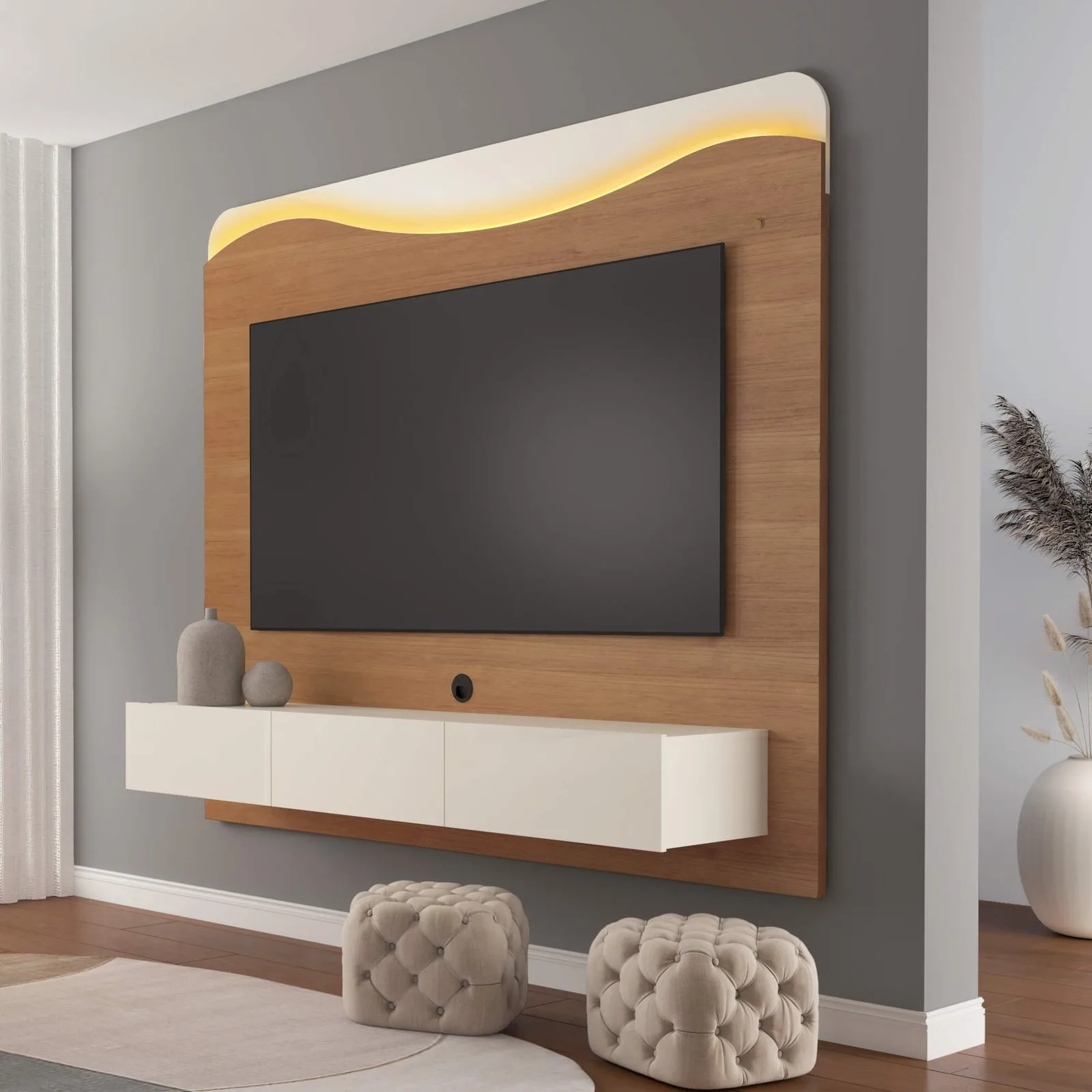 Painel até 75″ Lumiere Cinamomo/Off White – ARTELY