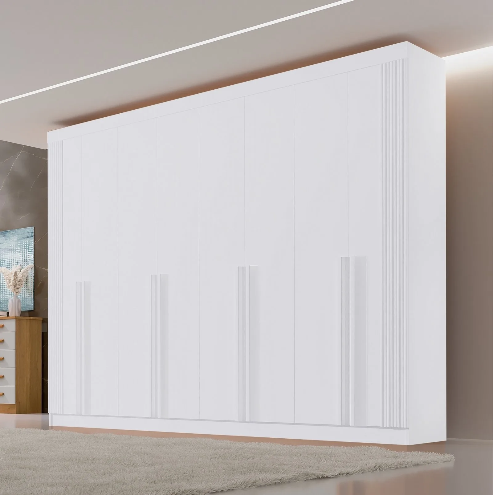 Guarda-Roupa 8 Portas Daymond 2,75 m Branco/Ripado – D’DORO MÓVEIS