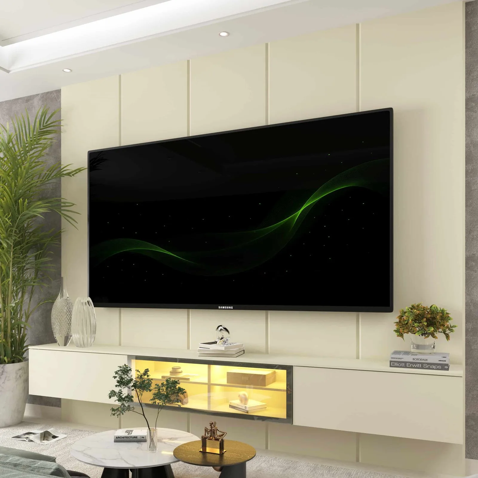 Home Suspenso até 85″ Realce 2,225 m Off White com Nicho Luminare Off White – GELIUS