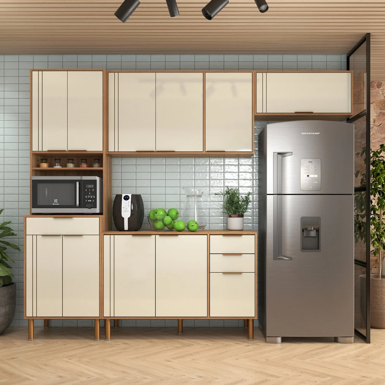 Cozinha Completa Vértice (Tampo comum TA09) Mel/Off White – FELLICCI