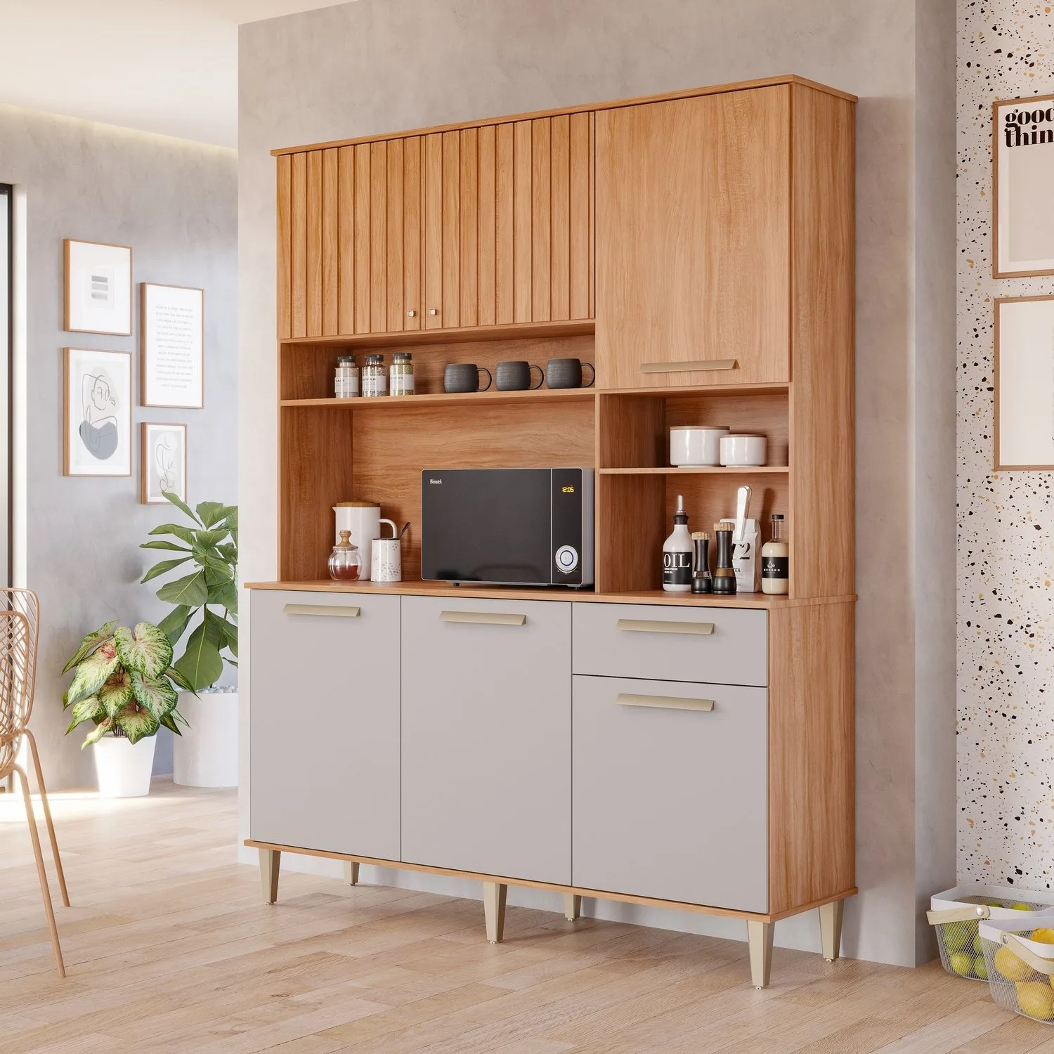 Kit Cozinha 6 Portas Mila 1,51 m Cinamomo/Off White – MGM MÓVEIS