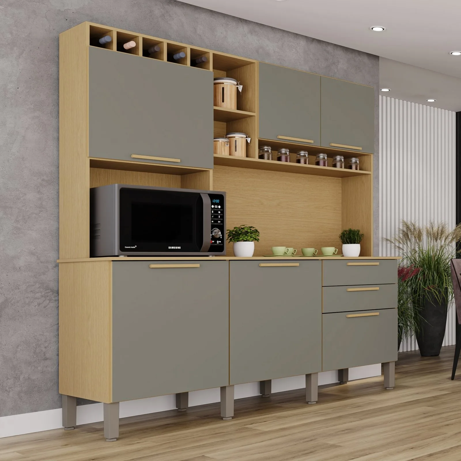 Kit Cozinha New Topázio 1,65 m Jequitibá/Granizo – SALLÊTO