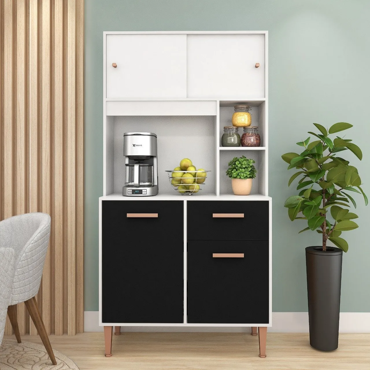 Kit Cozinha Dália C211 0,90 m Branco/Preto – FELLICCI