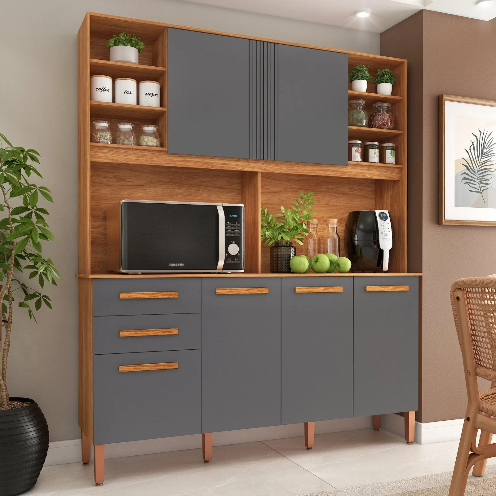 Kit Cozinha Málaga CM720 1,62 m Cinamomo/Grafite – FELLICCI