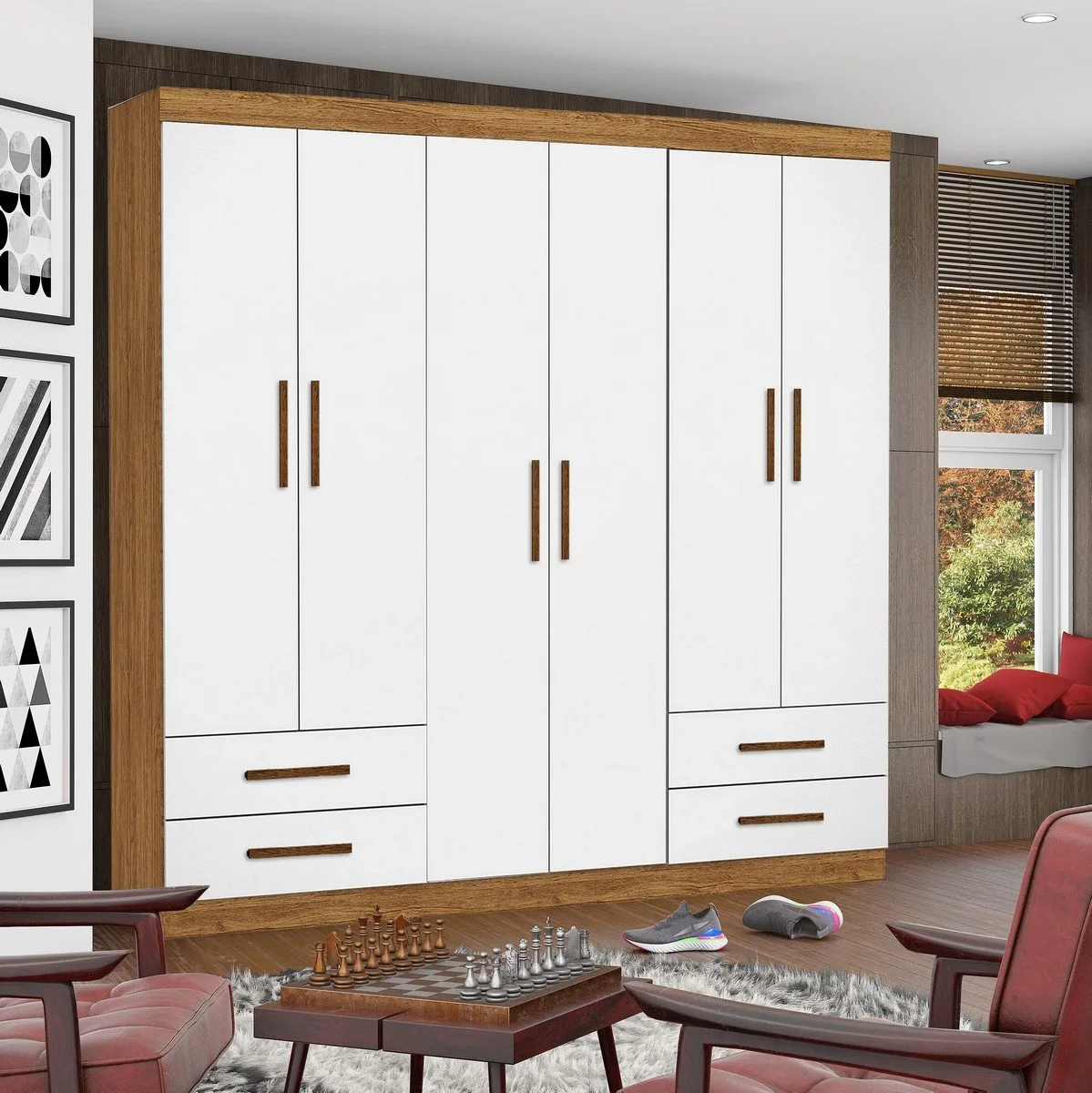 Guarda-Roupa 6 Portas Hércules (Sem espelho) 1,77 m Cinamomo/Branco – CARIOCA MÓVEIS