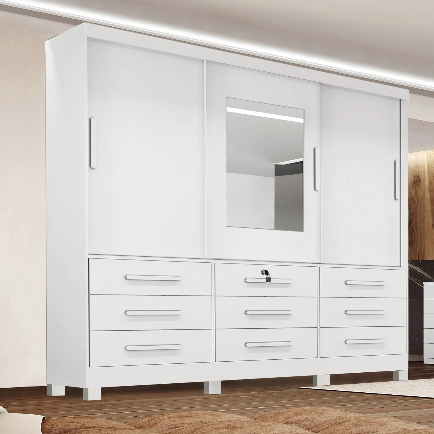 Guarda-Roupa 3 Portas(Com Pés)Athenas 1,80 m Branco  – BIANCHI