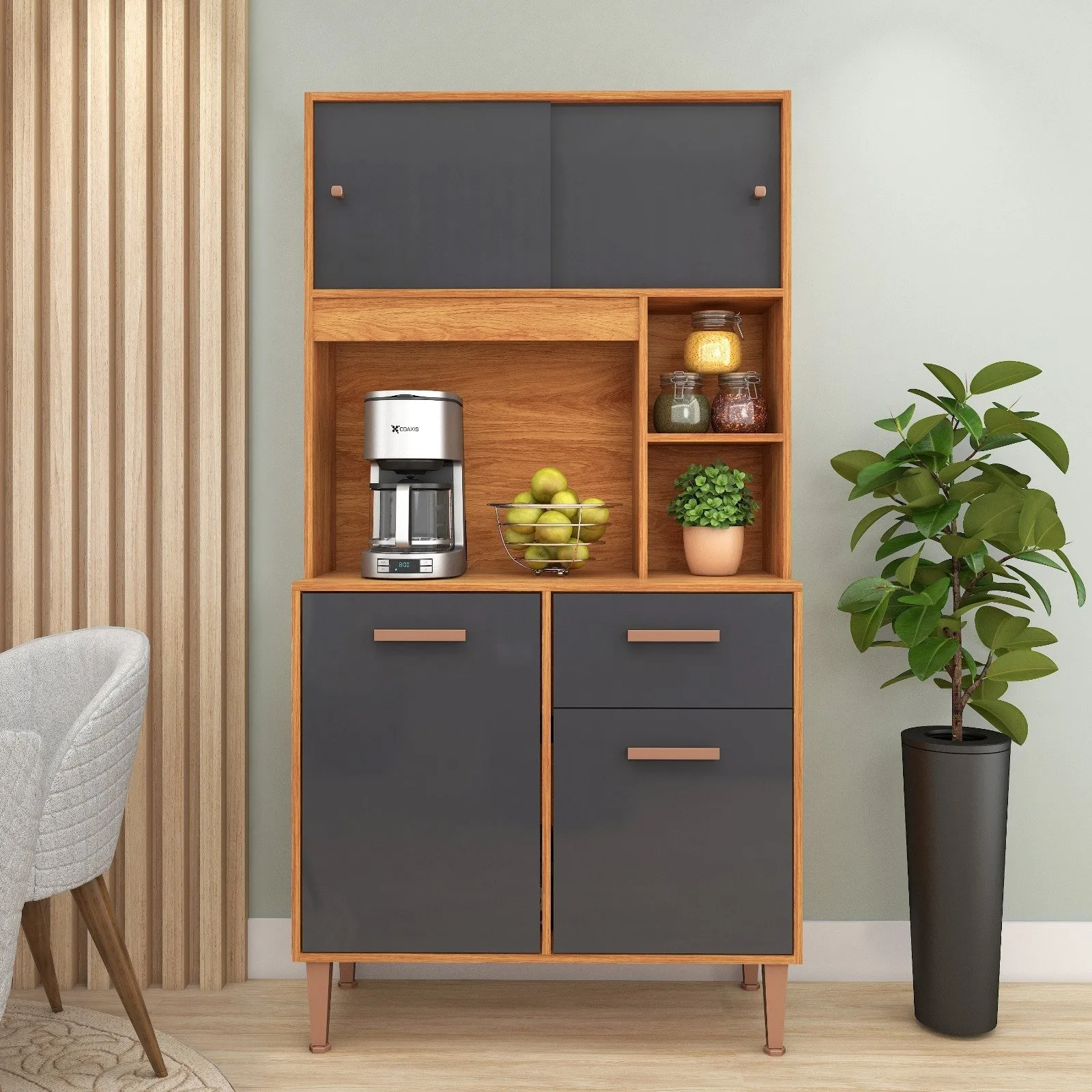 Kit Cozinha Dália C211 0,90 m Cinamomo/Grafite – FELLICCI